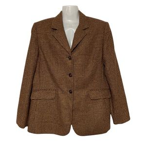 Vintage Talbots Houndstooth Blazer Lambswool Button Down Blazer Brown Size 14